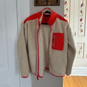 J Crew Sherpa plush zip fleece in orange/ivory/lavender